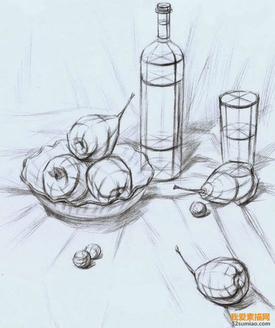 素描靜物紅酒瓶鴨梨葡萄襯布的結構畫法 素描靜物紅酒瓶鴨梨葡萄襯布的結構畫法